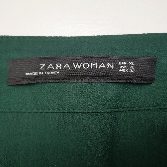 Zara Woman Ladies Size XL V-neck Long Sleeves Dark Green Blouse - Picture 3 of 13